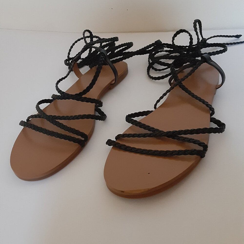 J. Crew Black Leather Lace-up Sandal